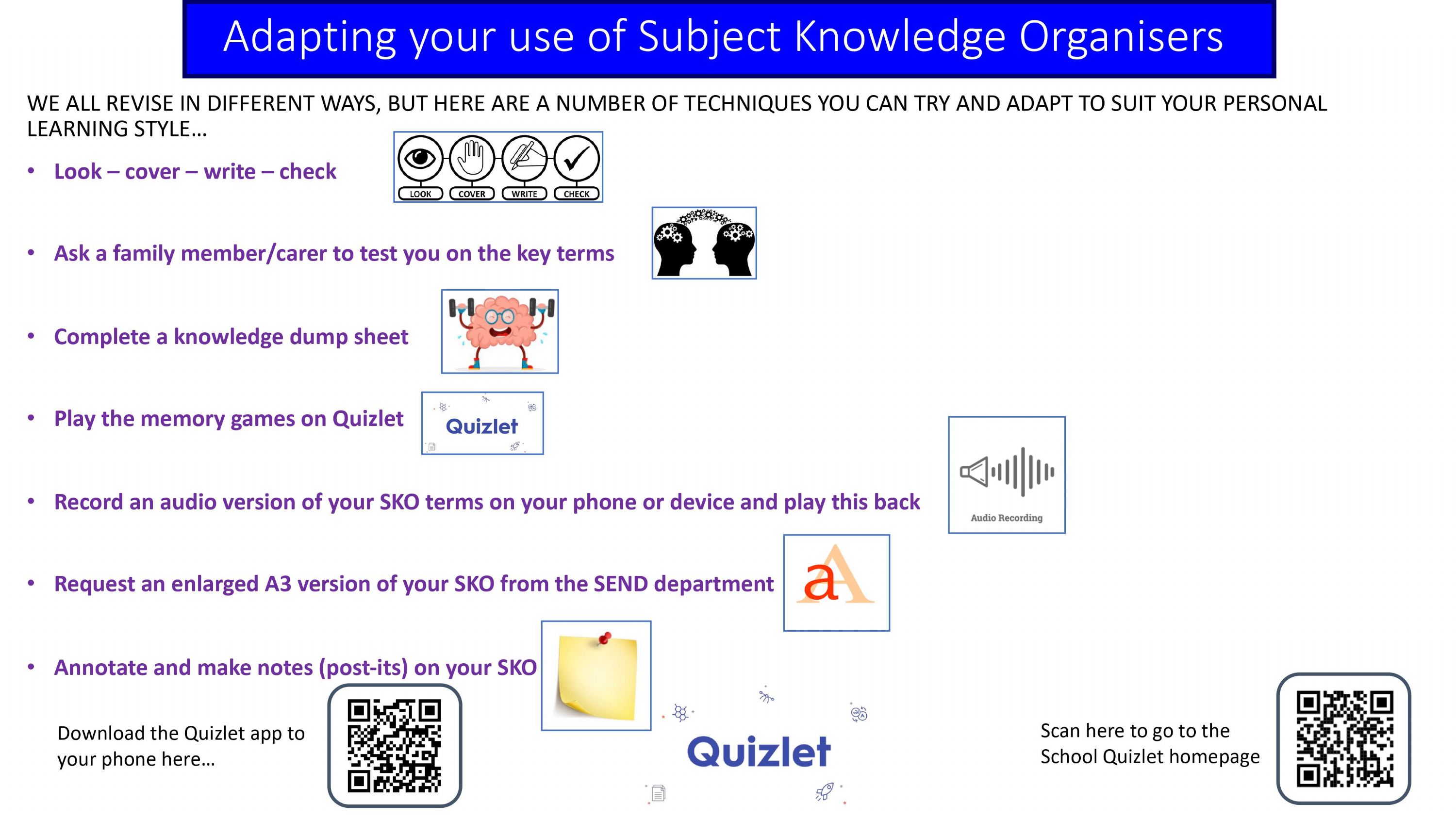 Adapting your use of subject knowledge organisers graphic